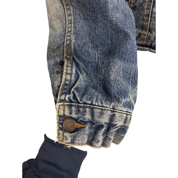 Aeropostale Denim Sherpa Jacket Upcycled Rolling Stones Hand Painted Graphic Art - Picture 4 of 13